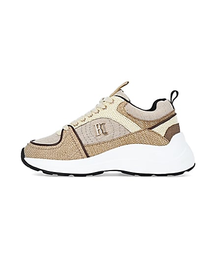 360 degree animation of product Beige colour block chunky trainers frame-3