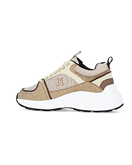 360 degree animation of product Beige colour block chunky trainers frame-4