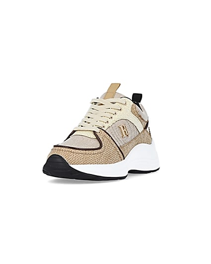 360 degree animation of product Beige colour block chunky trainers frame-23