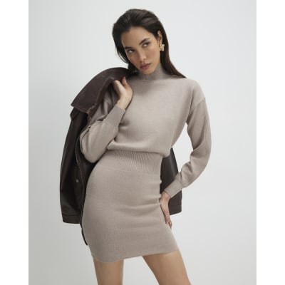 Beige Corset Detail Jumper Dress