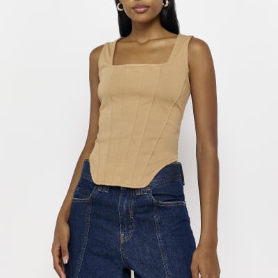 Beige corset top River Island