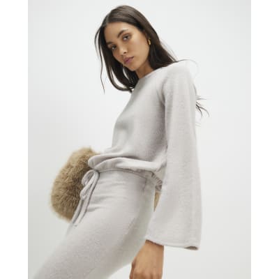 Beige Cosy Long Sleeve Bubble Hem Ribbed Top