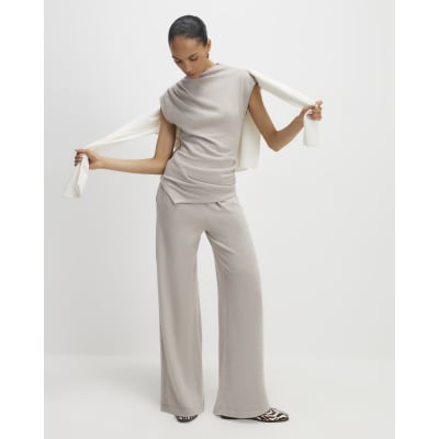Beige Cosy Wide Leg Trousers