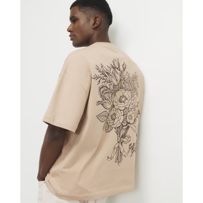 Beige Cotton Flower Bouquet T-Shirt