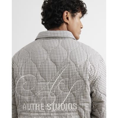 Beige Cotton Quilted Check Overshirt