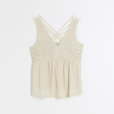 Beige crochet cami top River Island