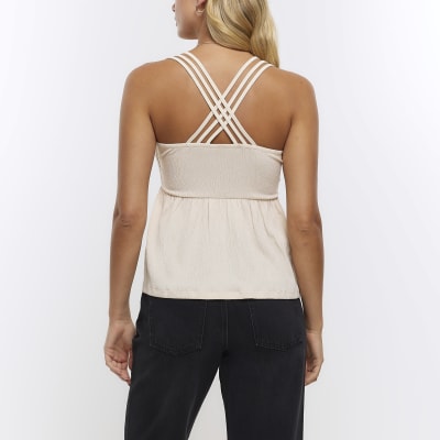 Beige crochet cami top River Island