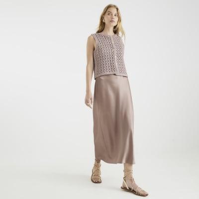 Beige Crochet Waistcoat Hybrid Midi Dress