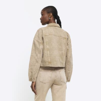 Cropped tan denim clearance jacket