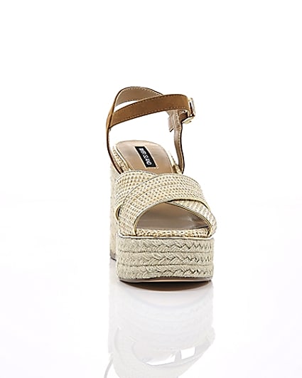 360 degree animation of product Beige cross strap espadrille wedges frame-4