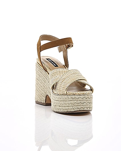 360 degree animation of product Beige cross strap espadrille wedges frame-5