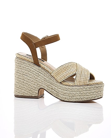 360 degree animation of product Beige cross strap espadrille wedges frame-8