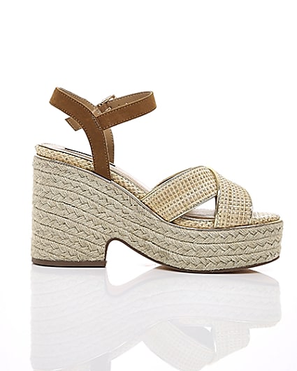 360 degree animation of product Beige cross strap espadrille wedges frame-9