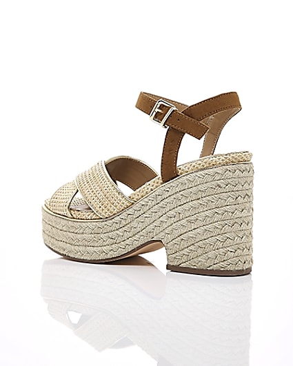 360 degree animation of product Beige cross strap espadrille wedges frame-19
