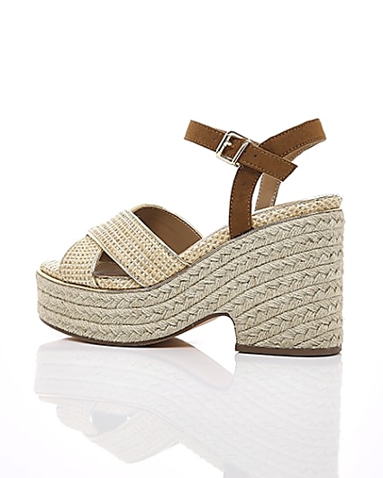 360 degree animation of product Beige cross strap espadrille wedges frame-20