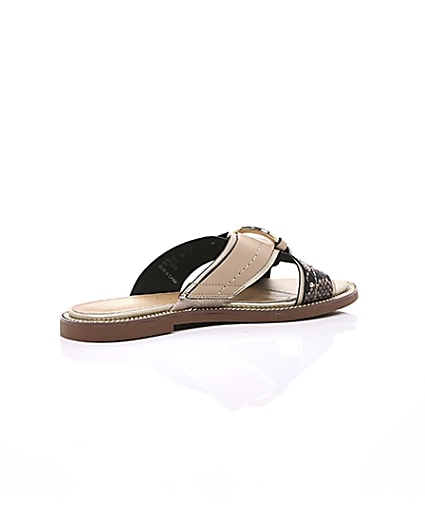 360 degree animation of product Beige cross strap ring flat sandals frame-12