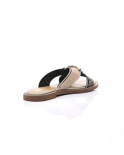 360 degree animation of product Beige cross strap ring flat sandals frame-13