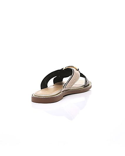 360 degree animation of product Beige cross strap ring flat sandals frame-14