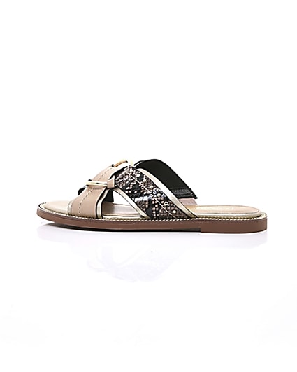 360 degree animation of product Beige cross strap ring flat sandals frame-21