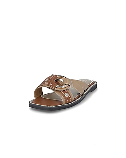 360 degree animation of product Beige cross strap sandals frame-23