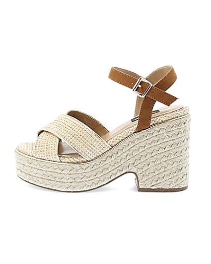 360 degree animation of product Beige cross strap wide fit espadrille wedges frame-3