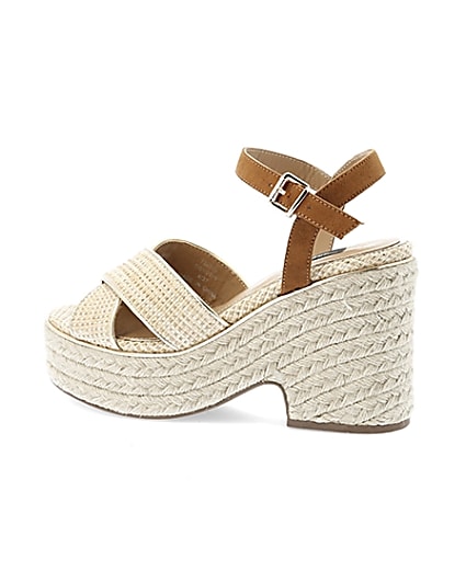 360 degree animation of product Beige cross strap wide fit espadrille wedges frame-4