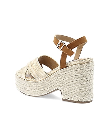 360 degree animation of product Beige cross strap wide fit espadrille wedges frame-5