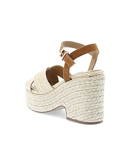 360 degree animation of product Beige cross strap wide fit espadrille wedges frame-6