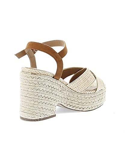 360 degree animation of product Beige cross strap wide fit espadrille wedges frame-12