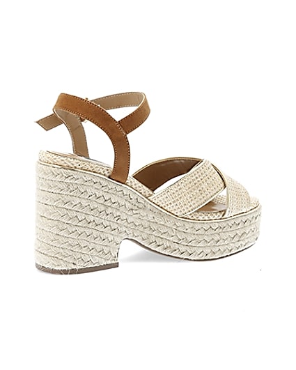360 degree animation of product Beige cross strap wide fit espadrille wedges frame-13