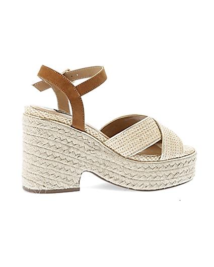 360 degree animation of product Beige cross strap wide fit espadrille wedges frame-14
