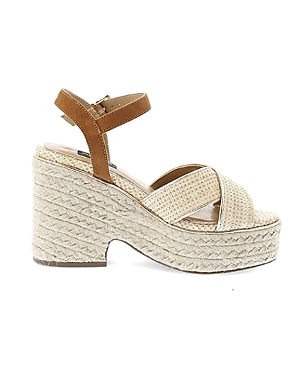 360 degree animation of product Beige cross strap wide fit espadrille wedges frame-15