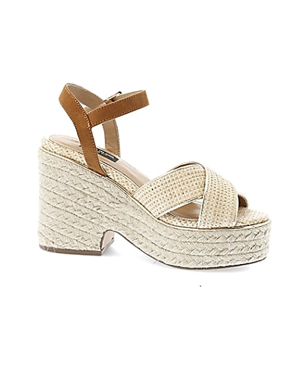 360 degree animation of product Beige cross strap wide fit espadrille wedges frame-16
