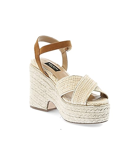 360 degree animation of product Beige cross strap wide fit espadrille wedges frame-18