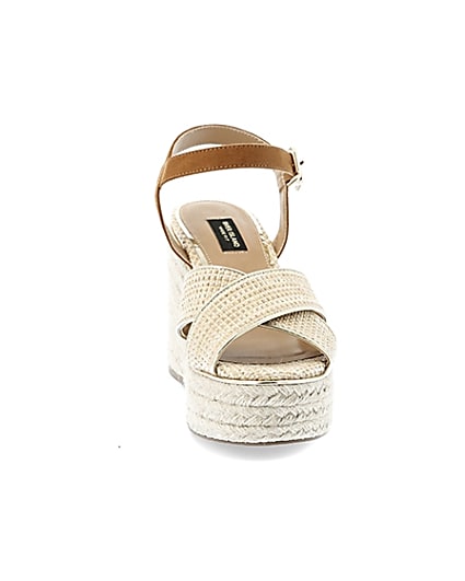 360 degree animation of product Beige cross strap wide fit espadrille wedges frame-20