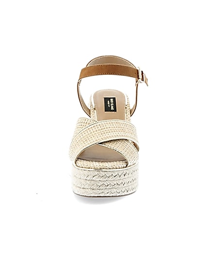 360 degree animation of product Beige cross strap wide fit espadrille wedges frame-21