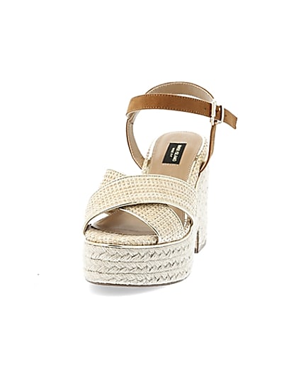 360 degree animation of product Beige cross strap wide fit espadrille wedges frame-22