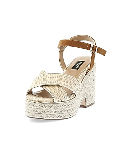 360 degree animation of product Beige cross strap wide fit espadrille wedges frame-23
