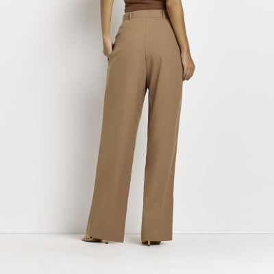 Beige crossed waistband straight trousers | River Island