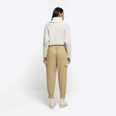 Beige cuffed cargo trousers | River Island