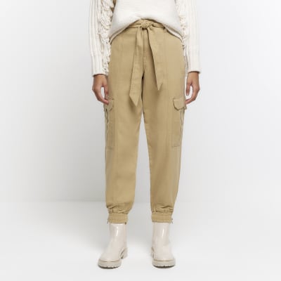 Beige cuffed cargo trousers River Island