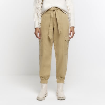 Beige cuffed cargo trousers | River Island