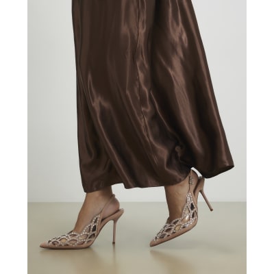 Beige Cut Out Embellished Court Heels