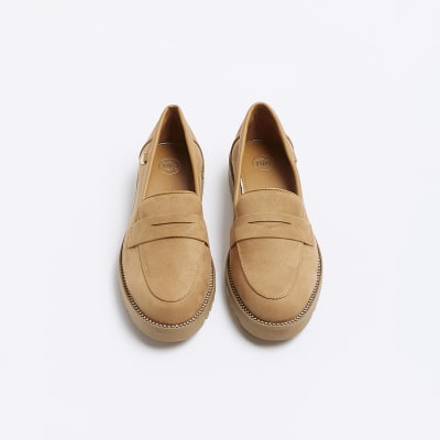 Beige diamante chunky loafers River Island