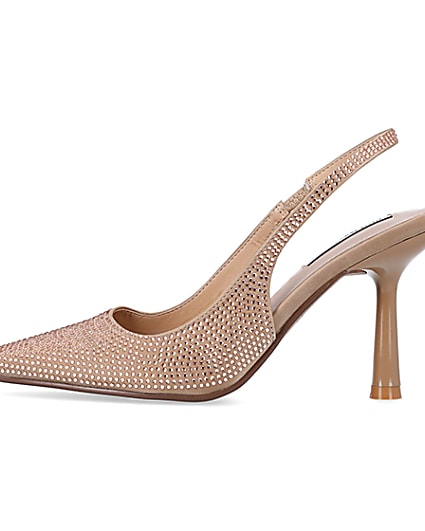 360 degree animation of product Beige diamante heeled court shoes frame-3