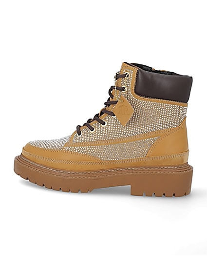 360 degree animation of product Beige diamante hiking boots frame-4