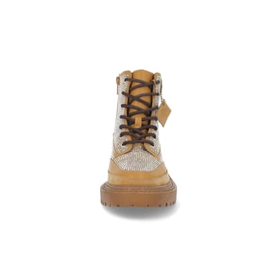 360 degree animation of product Beige diamante hiking boots frame-21