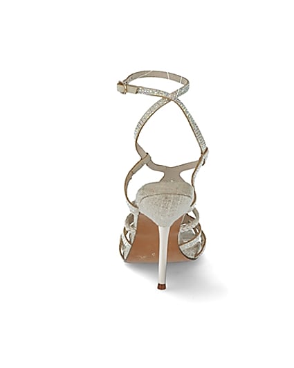 360 degree animation of product Beige diamante tubular high heeled sandals frame-9