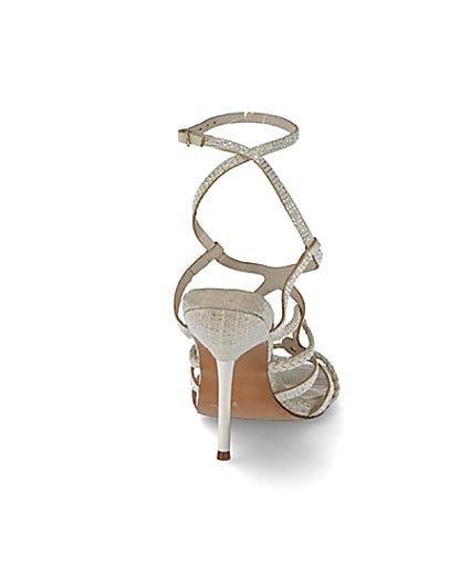 360 degree animation of product Beige diamante tubular high heeled sandals frame-10