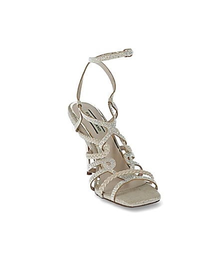 360 degree animation of product Beige diamante tubular high heeled sandals frame-19